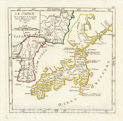Historic Map : Le Japon, 1749 (Japan and Korea -- Sea of Korea), 1749, Gilles Robert de Vaugondy, Vintage Wall Art