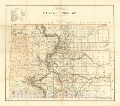 Historic Map : State of Colorado. 1879, 1879, U.S. General Land Office, Vintage Wall Art