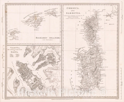 Historic Map : Valetta, the Capital of the Island of Malta with Balearic Islands [and] Corsica and Sardinia, 1831, SDUK, v1, Vintage Wall Art
