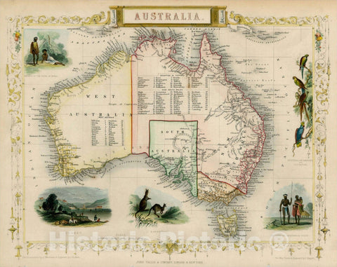 Historic Map : Australia, 1851, John Tallis, v1, Vintage Wall Art