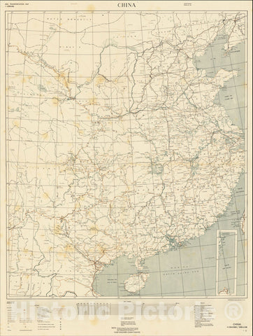 Historic Map : (Second World War - China). Asia Transportation Map - Restricted - China, 1945, 653rd Engineer Topographic Battalion, U.S.A.F., Vintage Wall Art