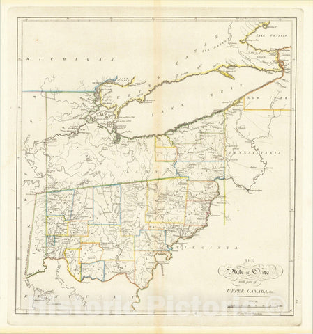 Historic Map : The State of Ohio with part of Upper Canada, andc., 1814, Mathew Carey, Vintage Wall Art