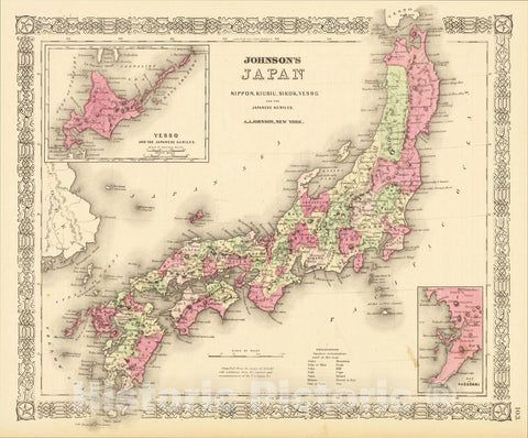 Historic Map : Johnson's Japan Nippon, Kiusiu, Sikok, Yesso and the Japanese Kuriles, 1867, Alvin Jewett Johnson, Vintage Wall Art
