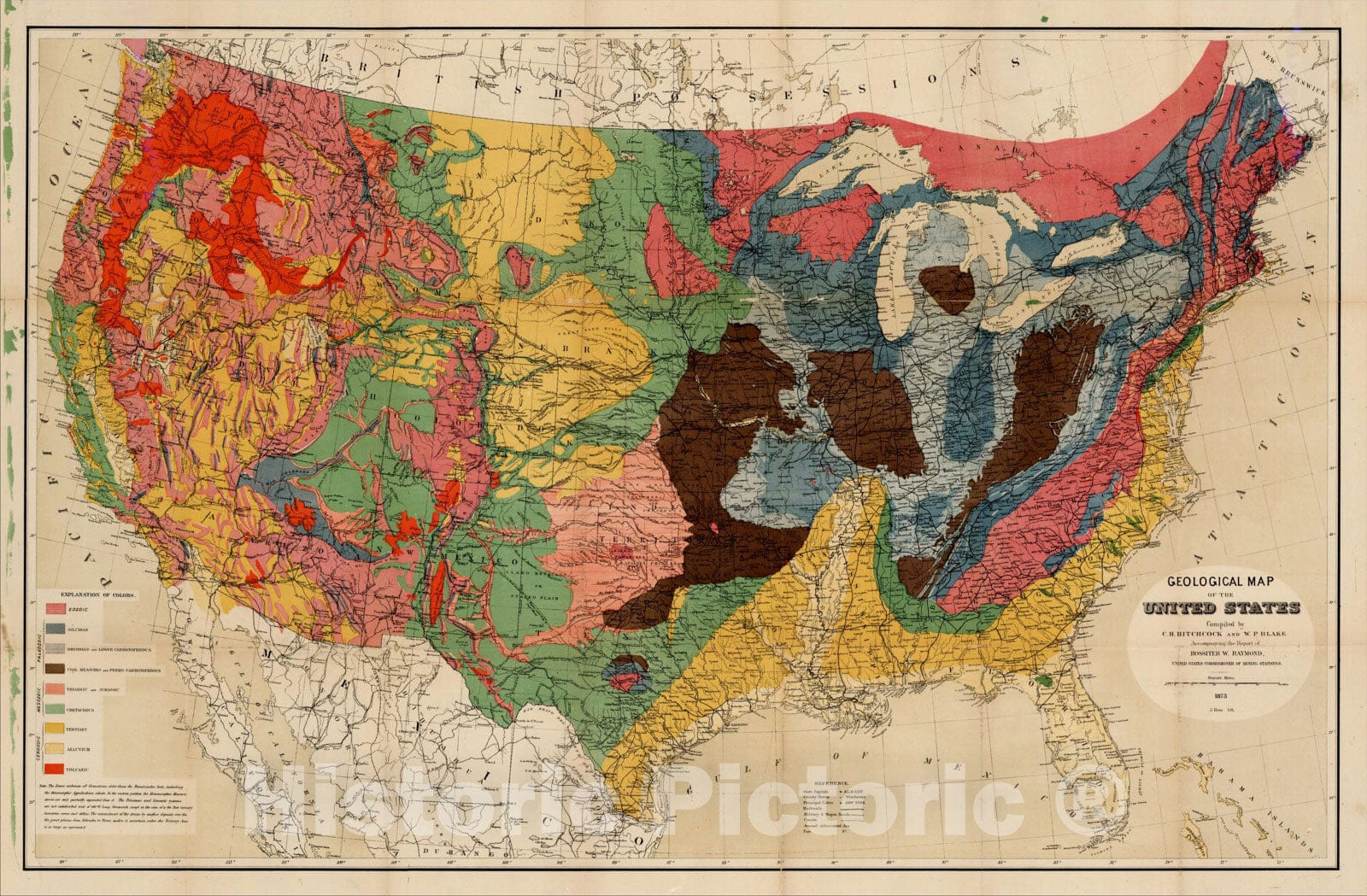 Historic Map : Geological Map of the United States, 1873, United States GPO, Vintage Wall Art