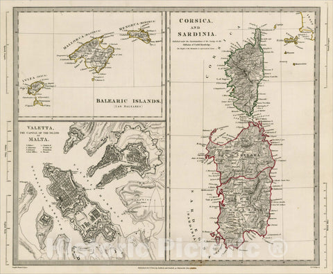 Historic Map : Valetta, the Capital of the Island of Malta with Balearic Islands [and] Corsica and Sardinia, 1831, SDUK, v2, Vintage Wall Art
