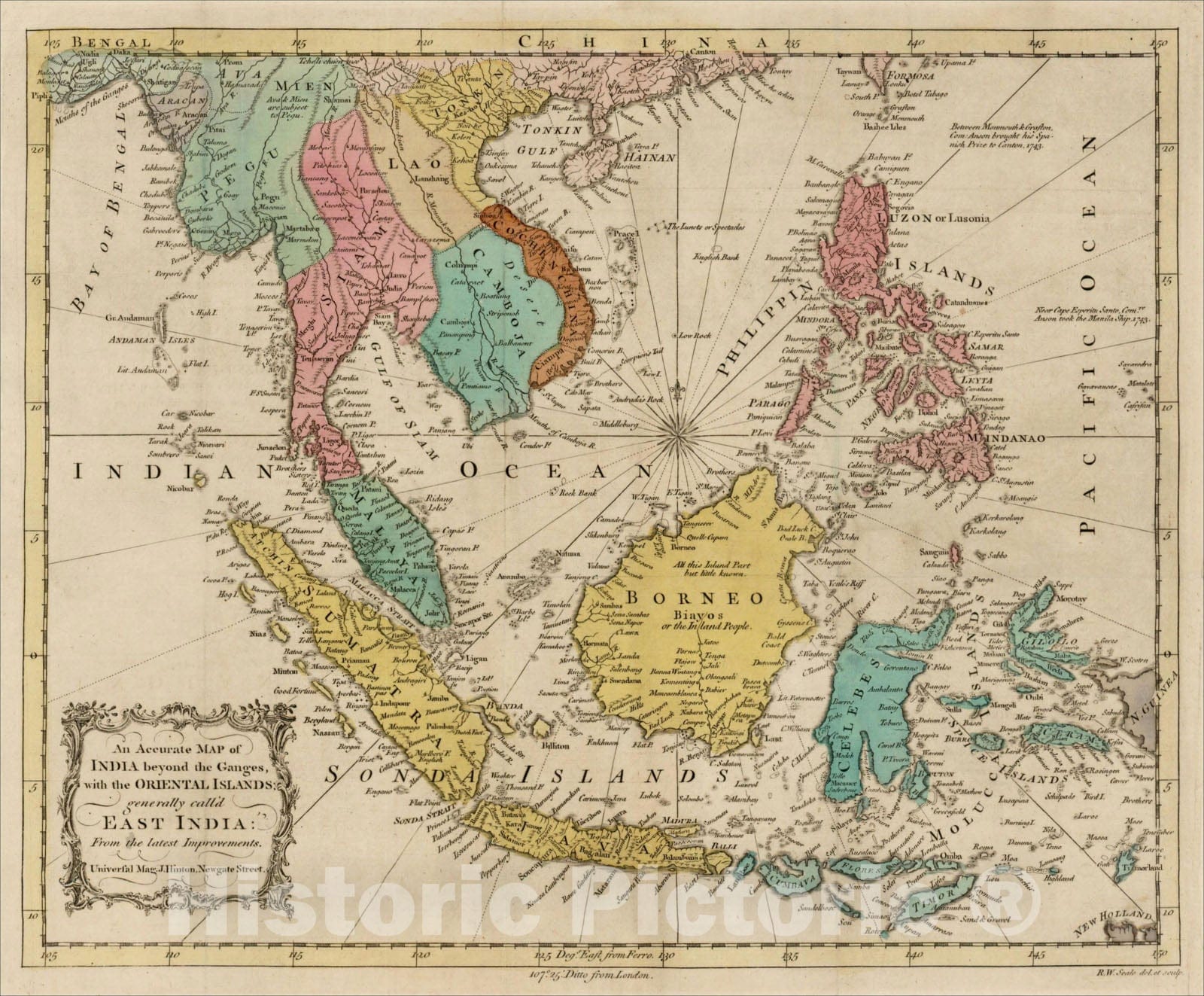 Historic Map : An Accurate Map of India beyond the Ganges, with the Oriental Islands; generally call'd East India: From the latest Improvements., 1743, , Vintage Wall Art