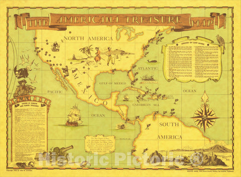 Historic Map : The American Treasure Map, 1952, Marvel Maps, Vintage Wall Art