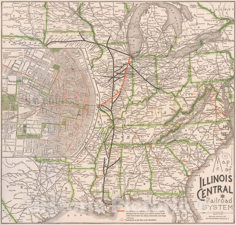 Historic Map : Map of Illinois Central Railroad System [Large Inset Map of Missouri], 1887, , Vintage Wall Art