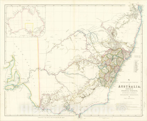 Historic Map : The South Eastern Portion of Australia, compiled from the Colonial Surveys, 1838, John Arrowsmith, Vintage Wall Art