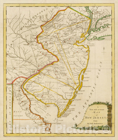 Historic Map : A New and Accurate Map of New Jersey, from the Best Authorities, 1780, Universal Magazine, v1, Vintage Wall Art
