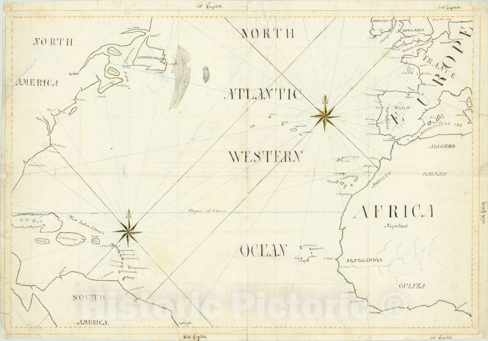 Historic Map : [ Atlantic Ocean, Triangular Trade, Negroland ], c1810, Anonymous, Vintage Wall Art