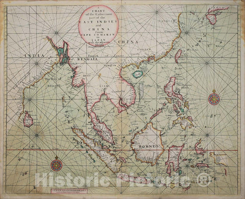 Historic Map : A Chart of the Eastermost part of the East Indies and China from Cape Comarin to Japan with the Adjacent Islands, 1702, Thomas Page, Vintage Wall Art