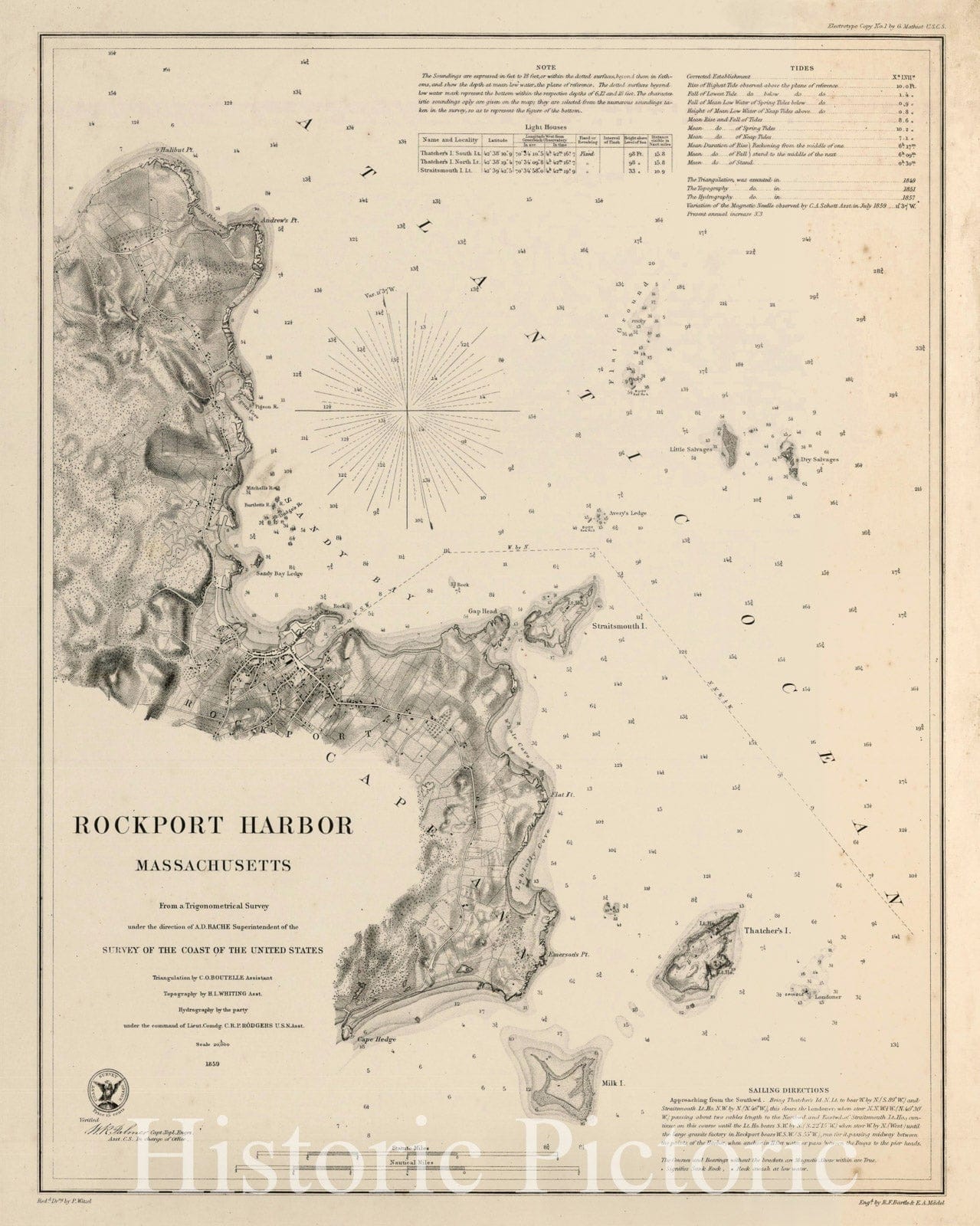 Historic Map : Rockport Harbor Massachusetts From a Trigonometric Survey, 1859, , Vintage Wall Art