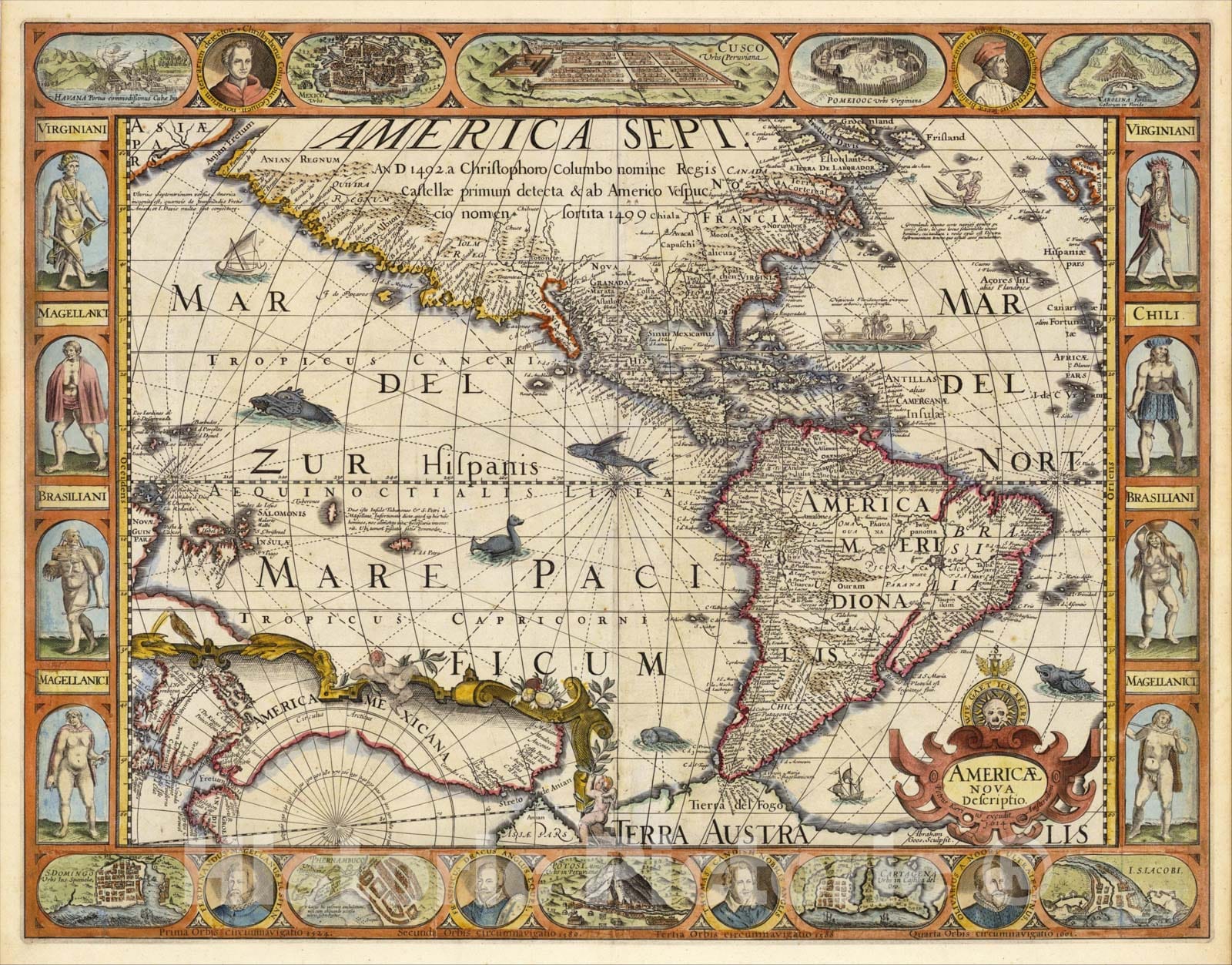 Historic Map : Americae Nova Descriptio, 1614, 1614, , Vintage Wall Ar ...
