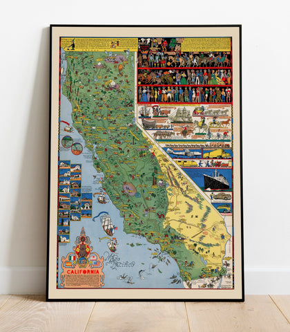 Historic Map : California, 1945, Jo Mora, Vintage Wall Art