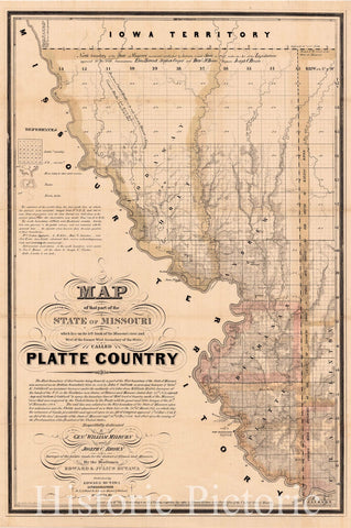Historic Map : Map of that part of the State of Missouri? called Platte Country, 1842, Edward Hutawa, v1, Vintage Wall Art
