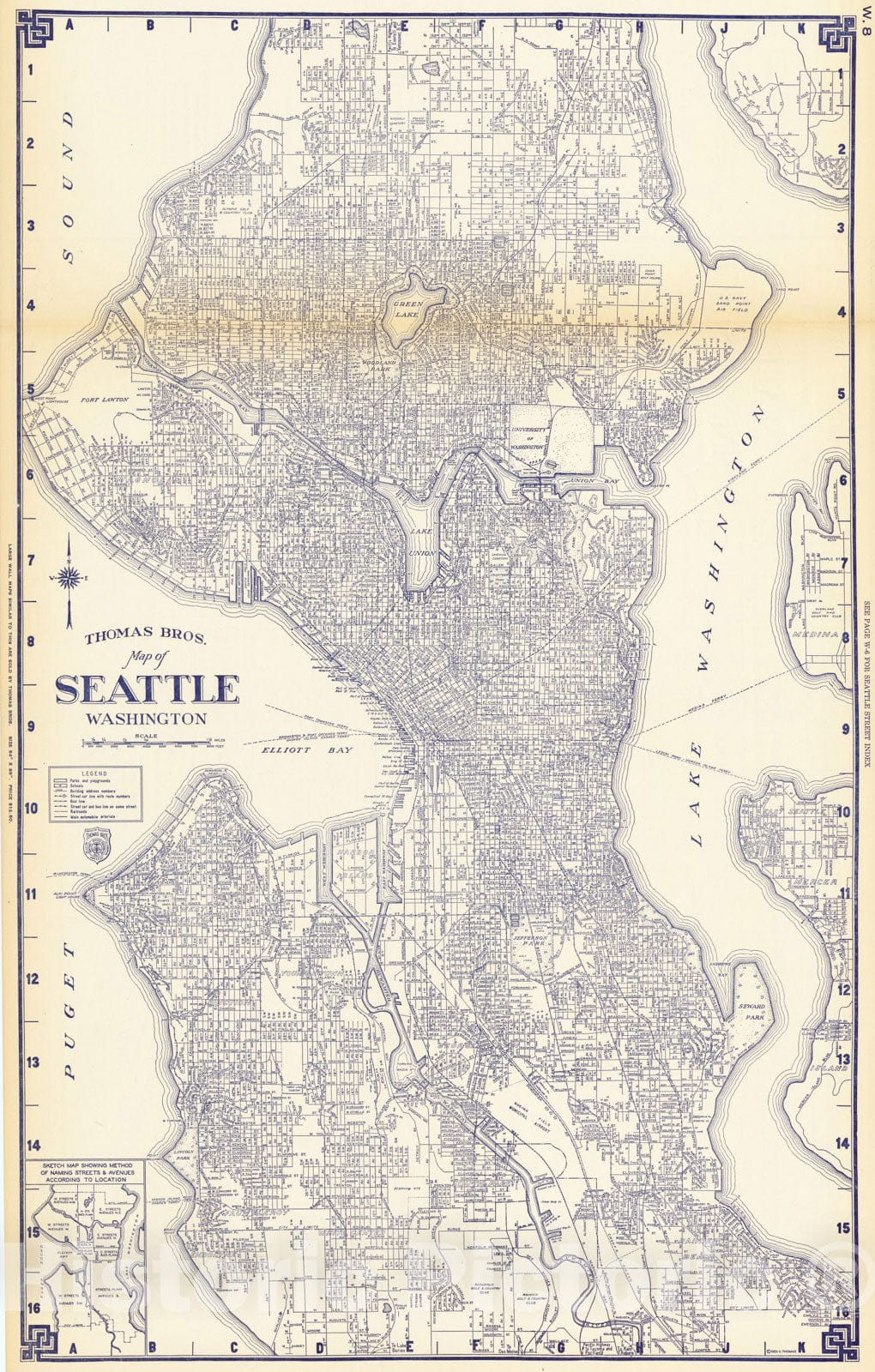 Historic Map : Thomas Bros. Map of Seattle, Washington, Map of the Sea ...