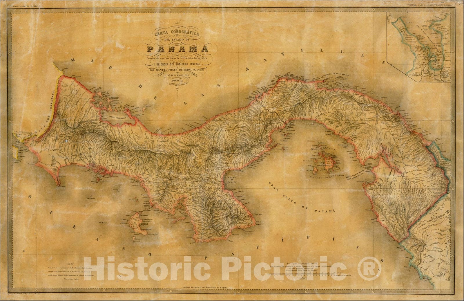 Historic Map : Carta Corogr?ica del Estado de Panam? 1865, Manuel Mar? Paz, Vintage Wall Art