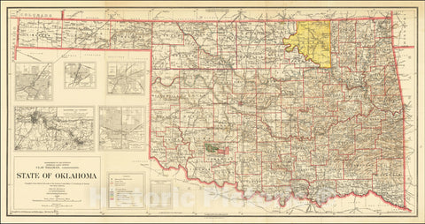 Historic Map : State of Oklahoma Compiled from official Records of the General Land Office U.S. Geological Survey, 1914, General Land Office, Vintage Wall Art