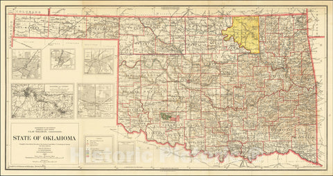 Historic Map : State of Oklahoma Compiled from official Records of the General Land Office U.S. Geological Survey, 1914, General Land Office, Vintage Wall Art