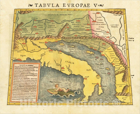 Historic Map : Europae Tabula V (Adriatic, Italy & Balkans) (), 1545, Sebastian Munster, Vintage Wall Art