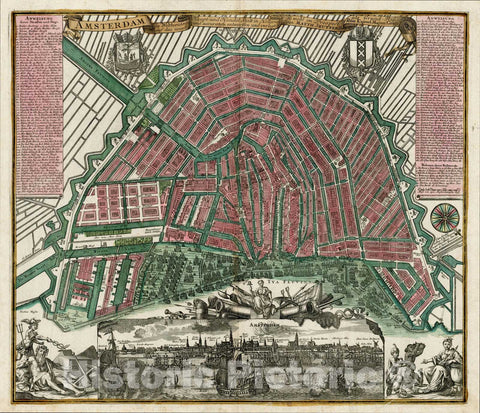 Historic Map : Amsterdam die Weltberuhmte Haupt-und Handel Statt in Holland auf das neuest und accurateset eintworffen und verlegt, c1730, , Vintage Wall Art