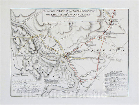 Historic Map : Plan of the Operations of General Washington, against the King's Troops in New Jersey, 1777, William Faden, v2, Vintage Wall Art