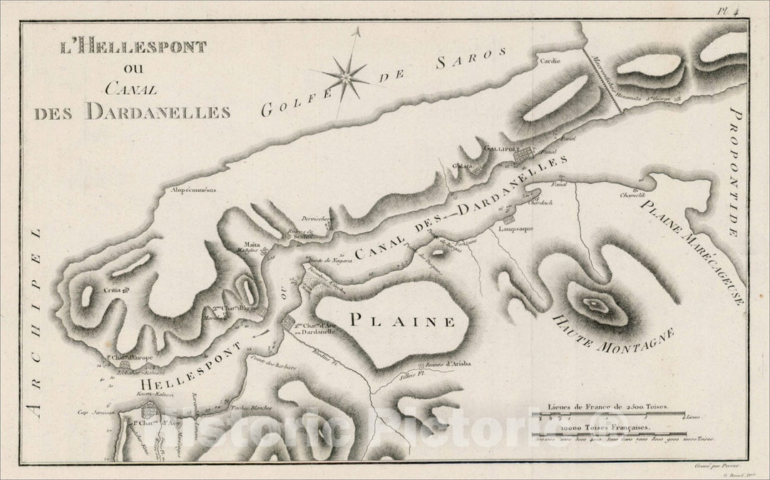Historic Map : L'Hellespont ou Canal Des Dardanelles, 1801, , Vintage Wall Art