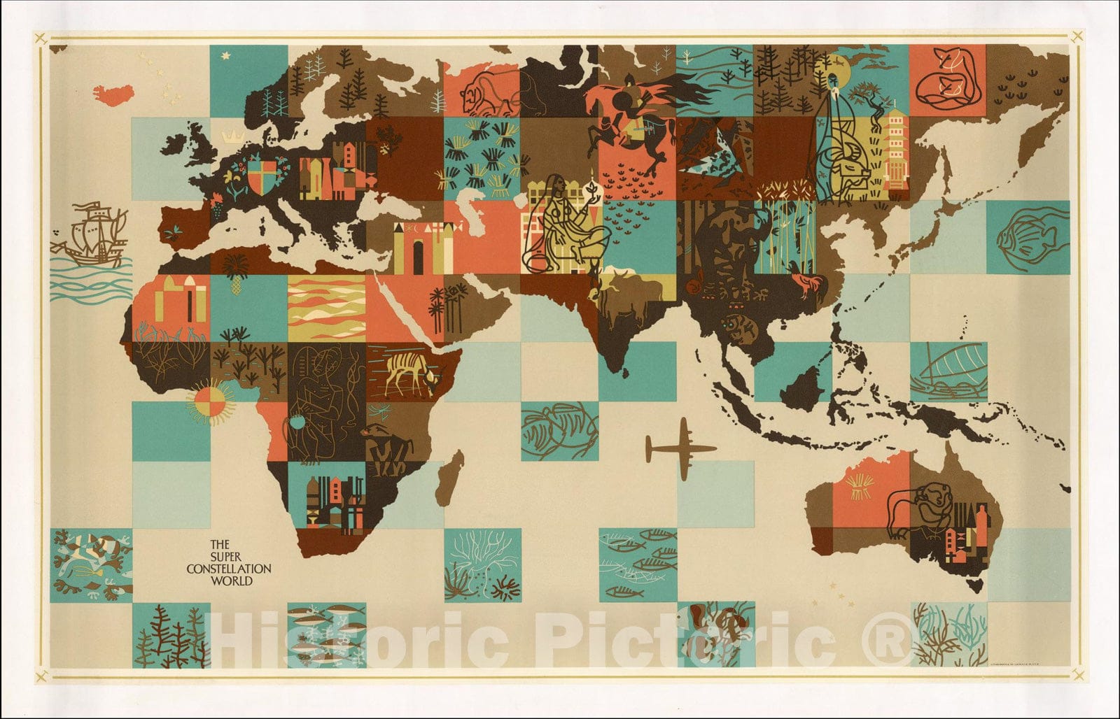 Historic Map : The Super Constellation World, c1950, Lockheed, Vintage ...