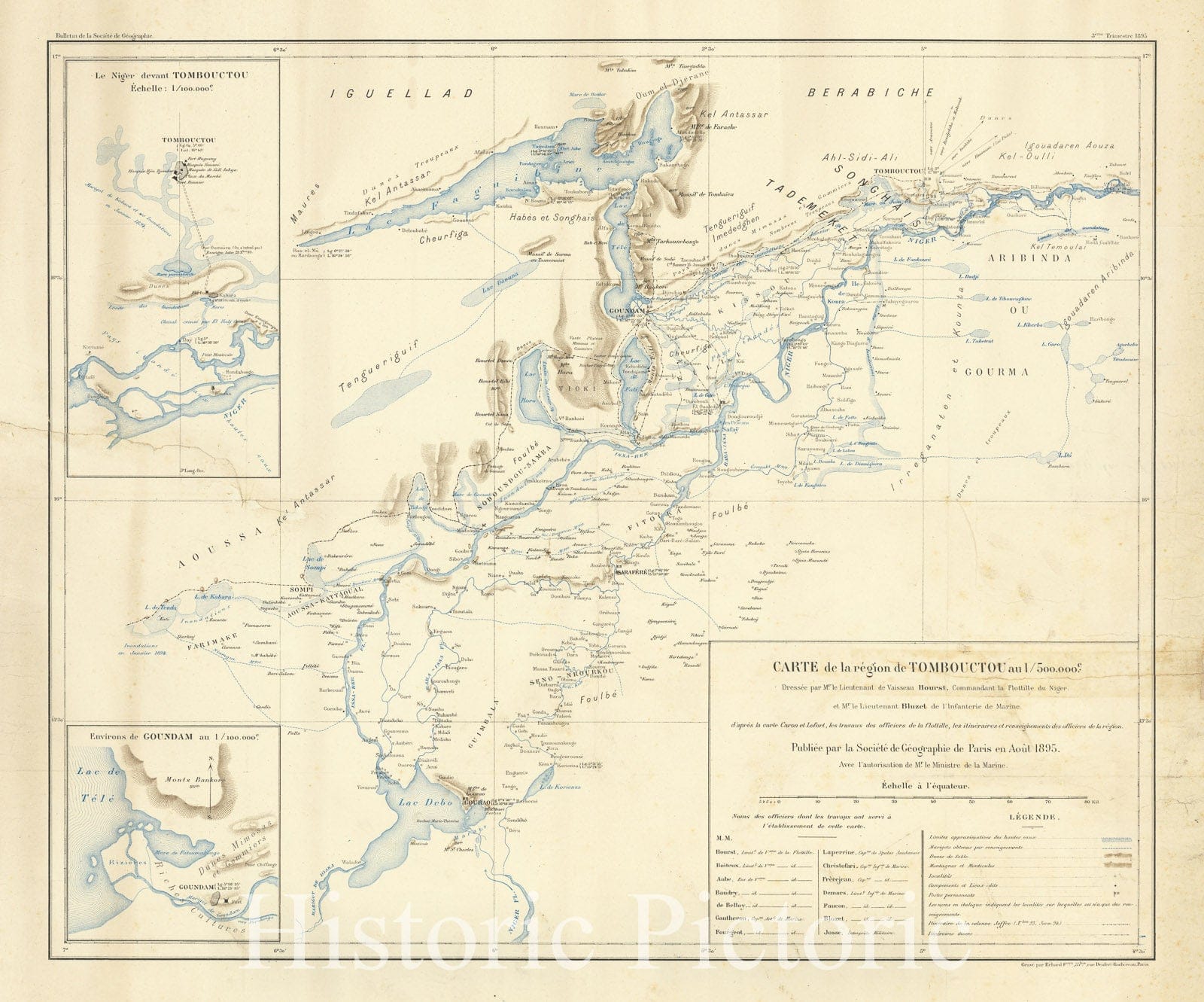 Historic Map : [Timbuktu and Environs] Carte de la region de Tombouctou au 1/500,000., 1895, Societe de Geographie de Paris, Vintage Wall Art