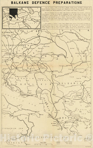 Historic Map : Balkans Defence Preparations, 1943, C. P. D., Vintage Wall Art