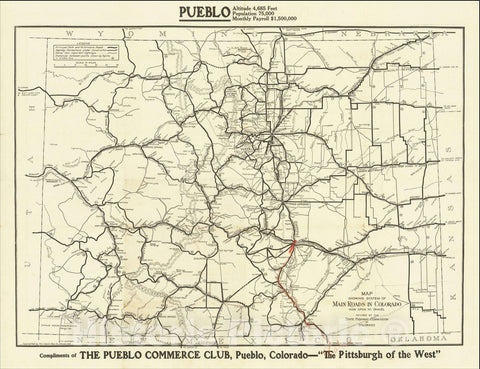 Historic Map : System of Main Roads in Colorado Now Open To Travel Revised By The State Highway Commission of Colorado, c1916, The Clason Map Company, Vintage Wall Art
