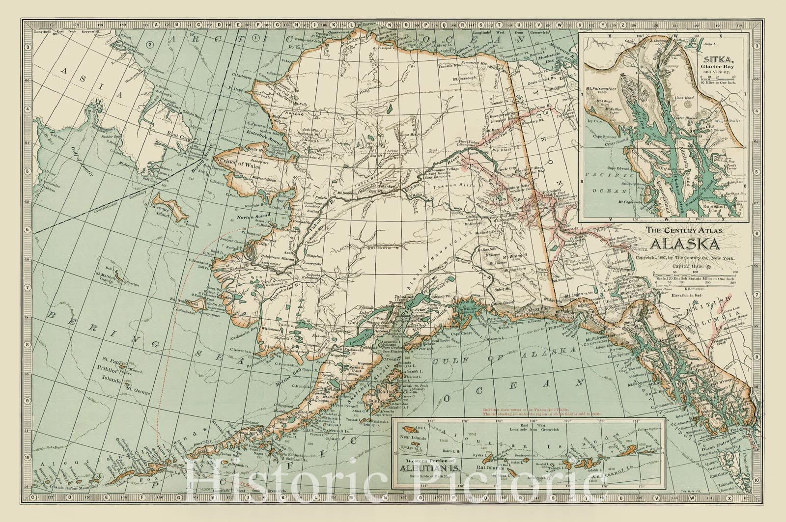 Historic Map : Alaska, 1897, The Century Company, Vintage Wall Art