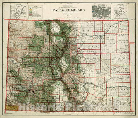 Historic Map : State of Colorado. Compiled from the official Records of the General Land Office and other sources 1905, 1905, , Vintage Wall Art