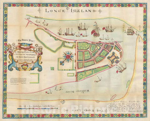 Historic Map : The Duke's Plan A Description of the Towne of Mannados: Or New Amsterdam as it was in September 1661, Anno Domini 1664, 1664, , Vintage Wall Art