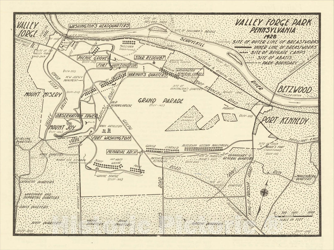 Historic Map : Valley Forge Park Pennsylvania 1928, 1928, Valley Forge Park Commission, Vintage Wall Art