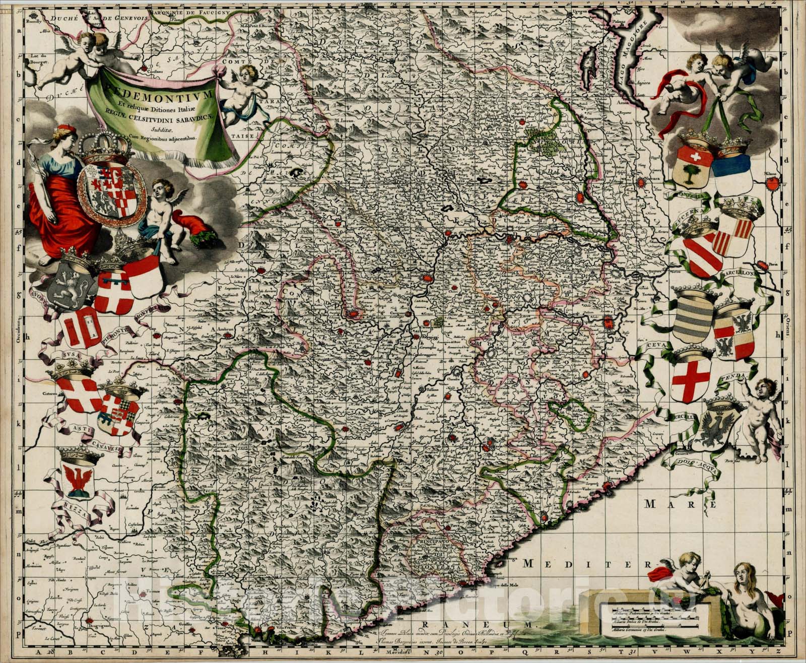 Historic Map : Pedemontium et reliquae Ditiones Italiae Regia Celsitudini Sabaudicae Subditae Cum Regionibus adjacentibus, 1682, Johannes Blaeu, Vintage Wall Art
