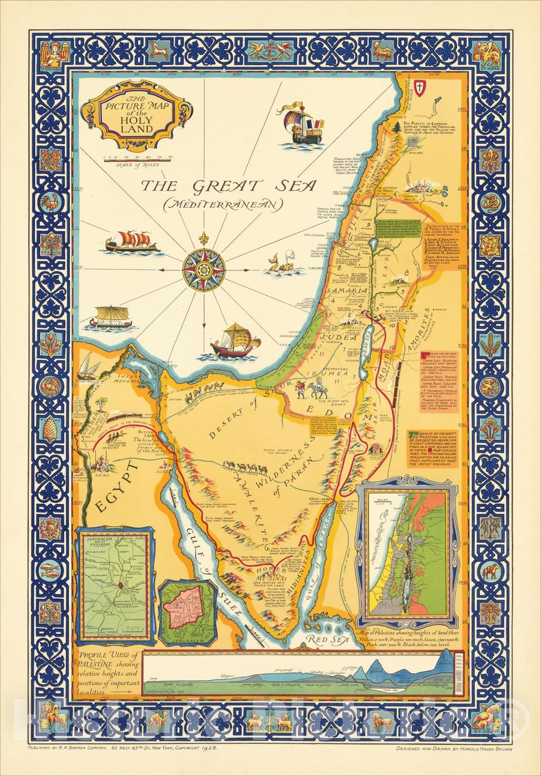 Historic Map : The Picture Map of the Holy Land, 1928, Harold Haven Brown, Vintage Wall Art