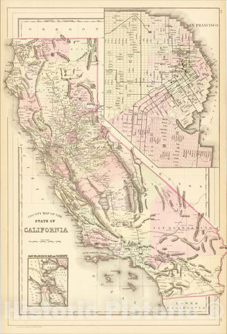 Historic Map : County Map of the State of California (with Large inset plan of San Francisco), 1884, Samuel Augustus Mitchell Jr., Vintage Wall Art