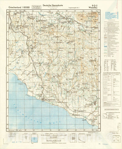 Historic Map : (Second World War - Crete) Griechenland 1: 50 000, 1944, General Staff of the German Army, Vintage Wall Art