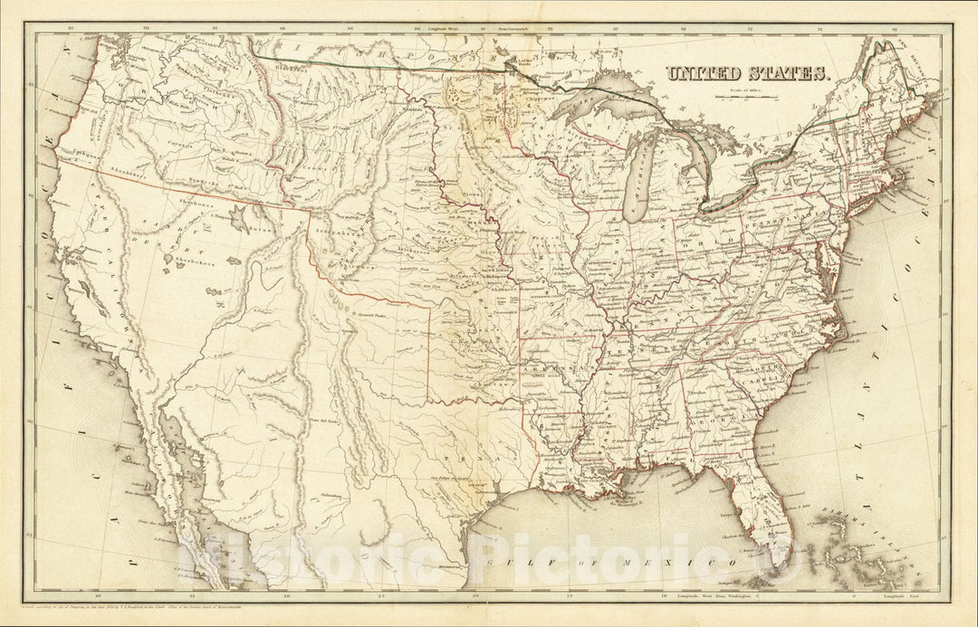Historic Map : United States, 1838, Thomas Gamaliel Bradford, v2, Vint ...