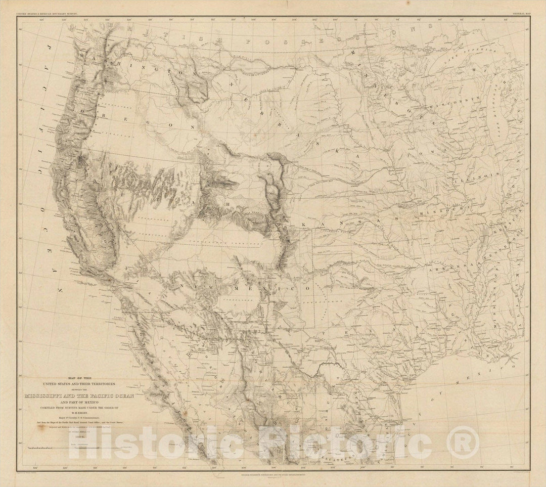 Historic Map : Map of the United States and Their Territories Between the Mississippi and the Pacific Ocean and Part of Mexico, W.H. Emory, 1857-8., 1858, , Vintage Wall Art