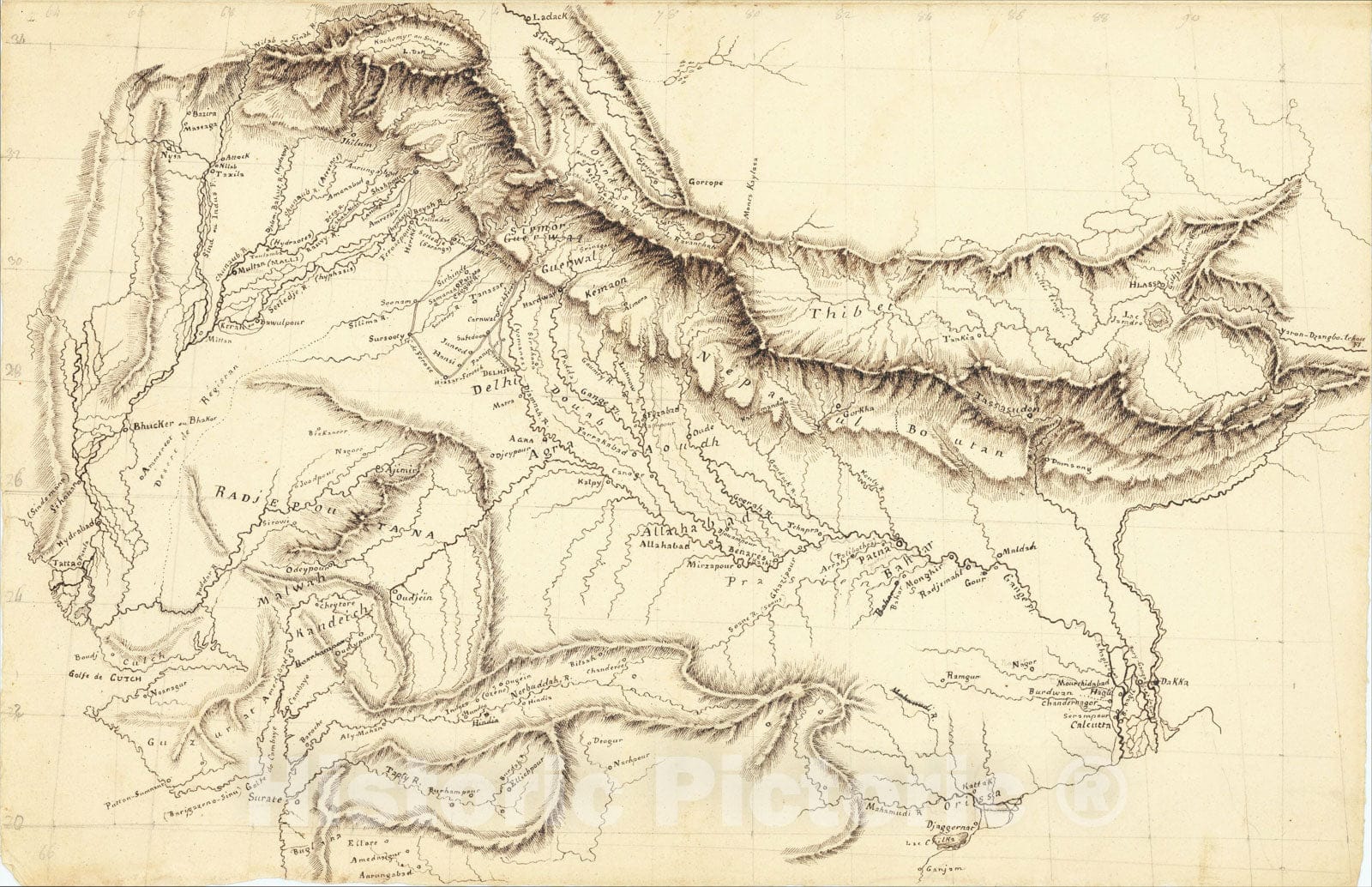 Historic Map : [Northern India] (hand drawn map of Northern India), c1840, Anonymous, Vintage Wall Art