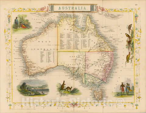 Historic Map : Australia, 1851, John Tallis, v2, Vintage Wall Art