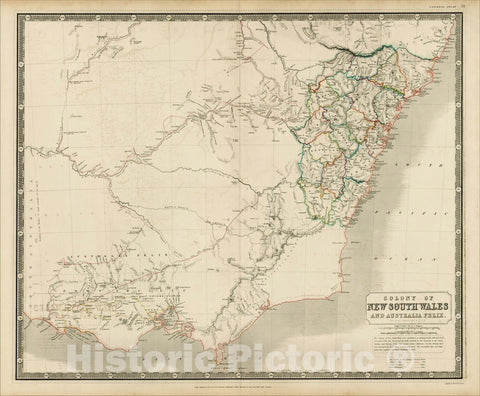 Historic Map : Colony of New South Wales and Australia Felix, 1844, W. & A.K. Johnston, Vintage Wall Art