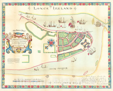 Historic Map : The Duke's Plan A Description of the Towne of Mannados: Or New Amsterdam as it was in September 1661, Anno Domini 1664, 1664, Anonymous, Vintage Wall Art