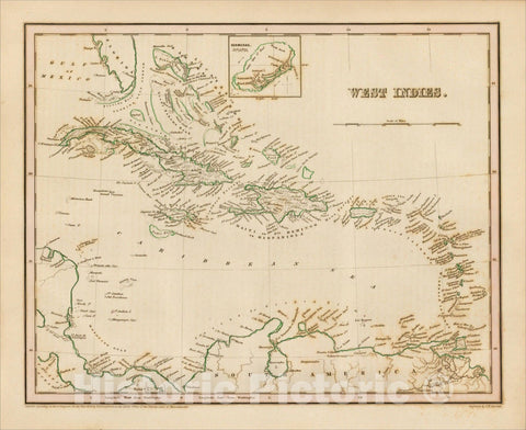 Historic Map : West Indies [Bermuda Inset], 1838, Thomas Gamaliel Bradford, v2, Vintage Wall Art