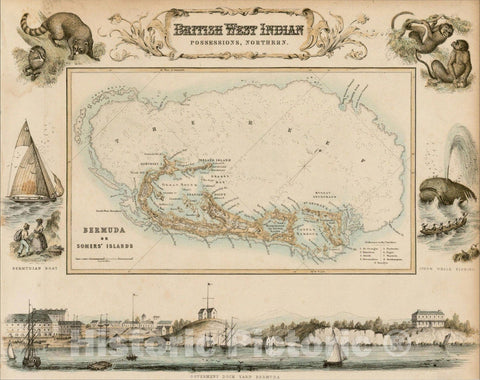Historic Map : Bermuda or Somer's Island, c1860, Archibald Fullarton, Vintage Wall Art