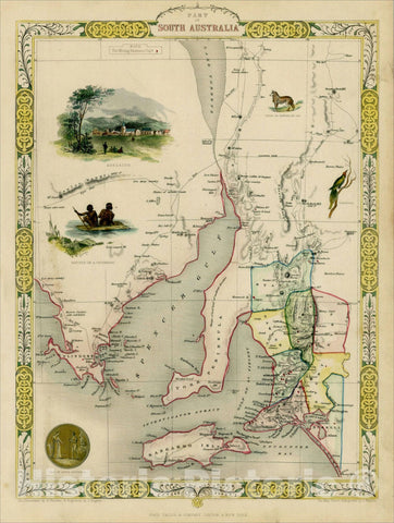 Historic Map : Part of South Australia, 1851, John Tallis, v4, Vintage Wall Art
