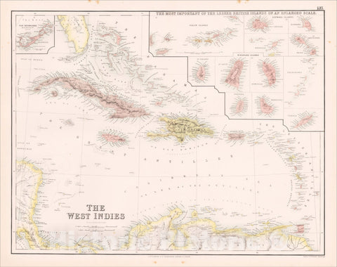 Historic Map : The West Indies [with Bermuda Inset], 1860, Archibald Fullarton & Co., Vintage Wall Art
